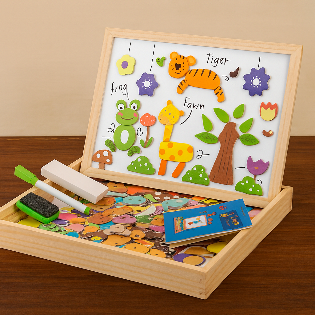Wooden Magnetic Drawing & Puzzle Learning Board