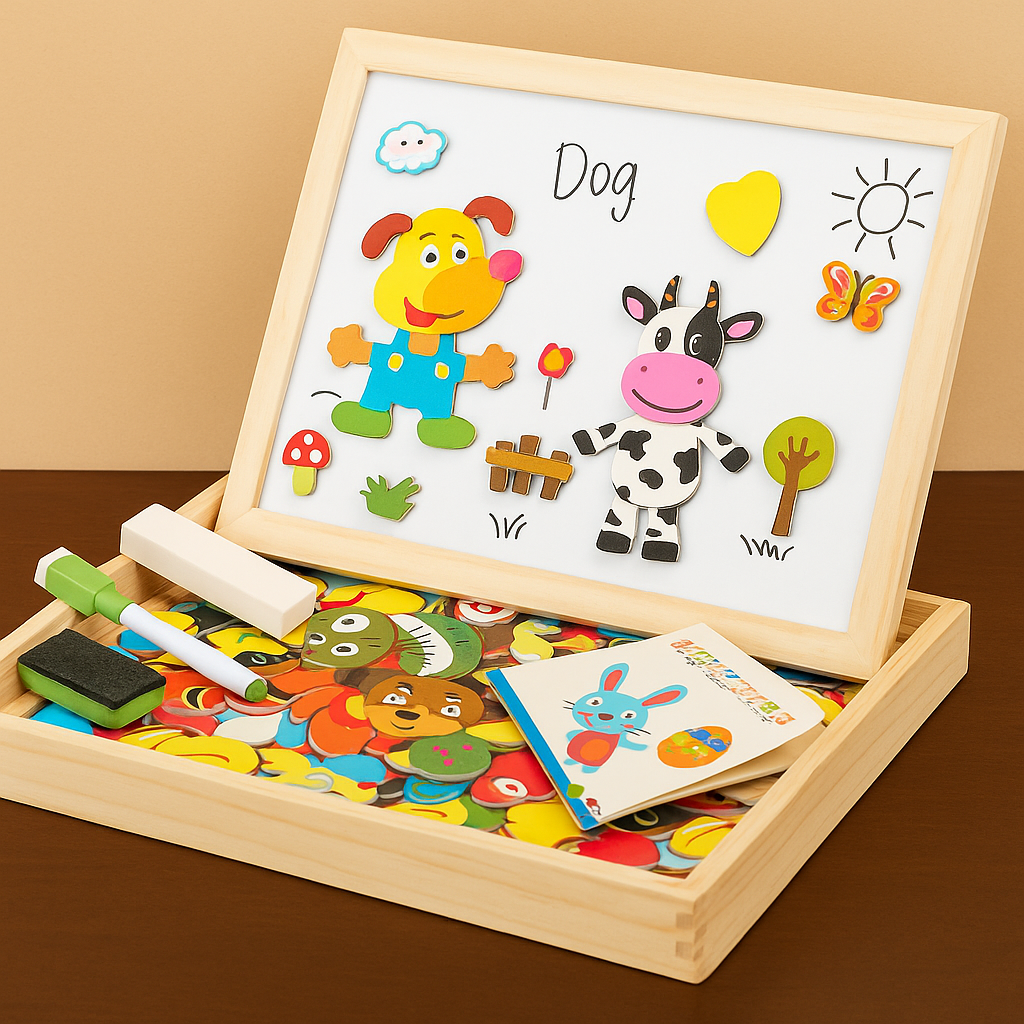 Wooden Magnetic Drawing & Puzzle Learning Board