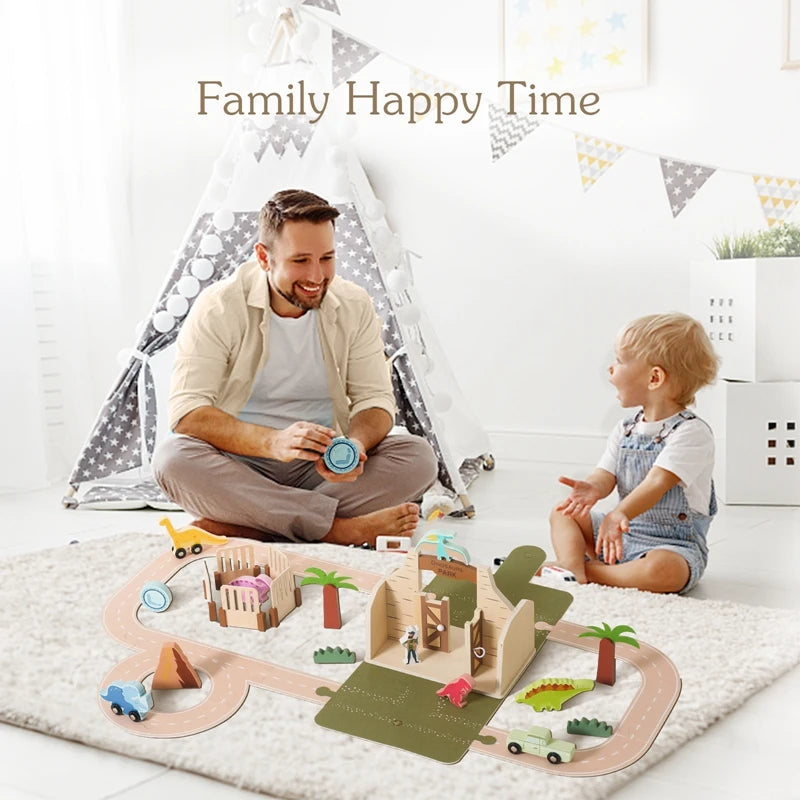 Wooden Montessori Dinosaur Playset