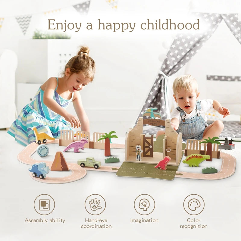 Wooden Montessori Dinosaur Playset