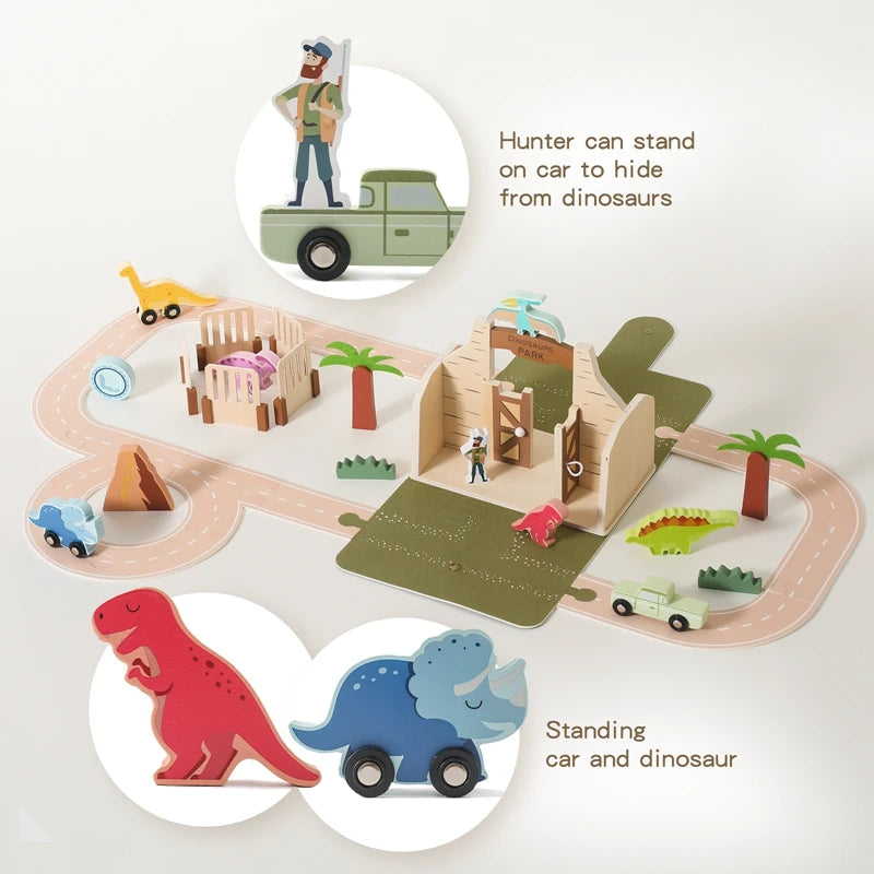 Wooden Montessori Dinosaur Playset