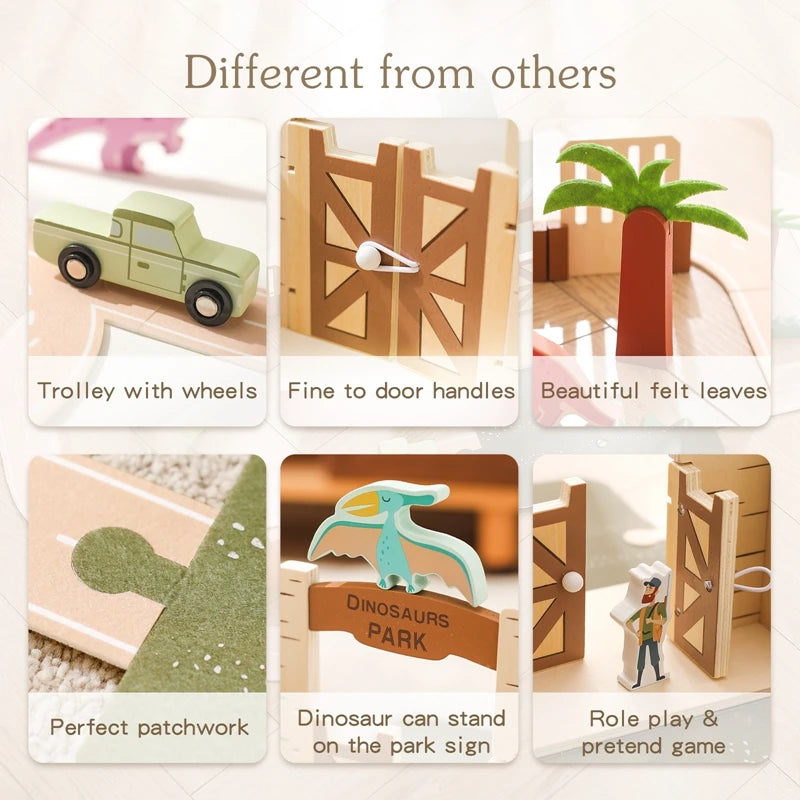 Wooden Montessori Dinosaur Playset