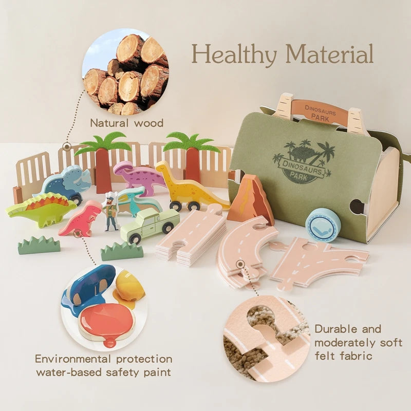 Wooden Montessori Dinosaur Playset
