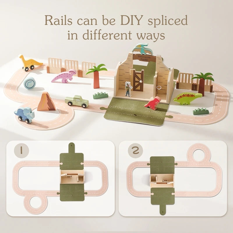 Wooden Montessori Dinosaur Playset