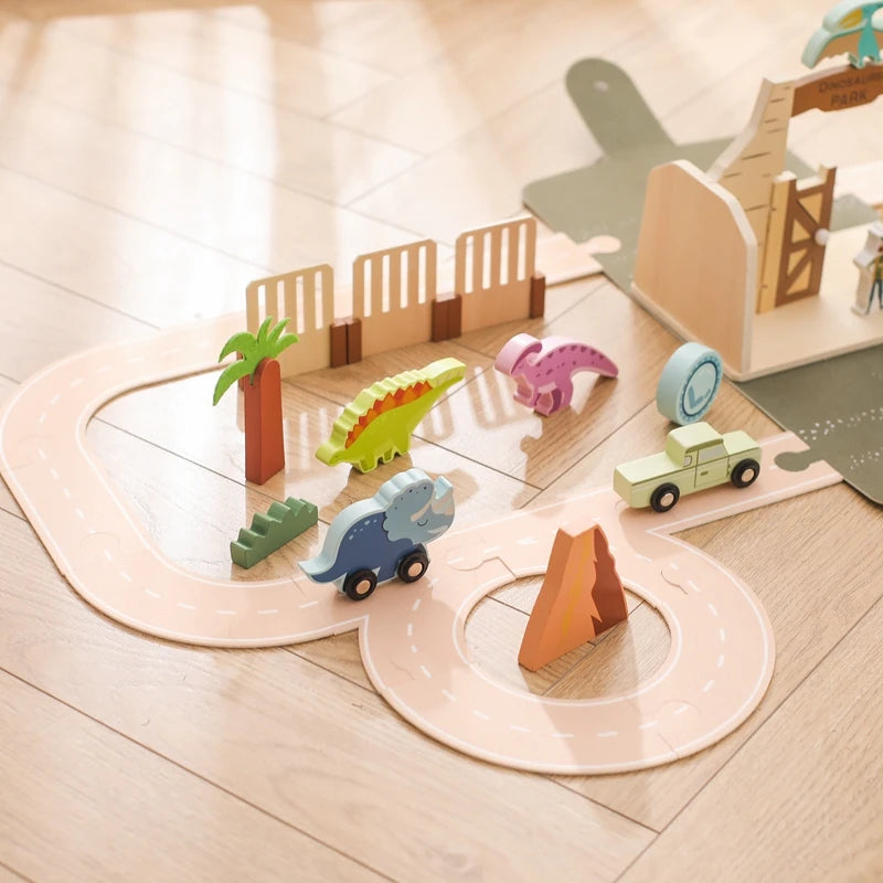 Wooden Montessori Dinosaur Playset